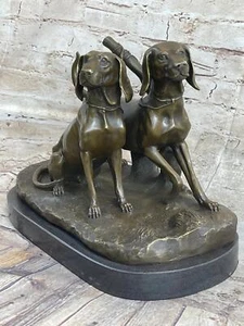 Dos Grandes Vizsla Perro Perro Animal Casa Mascota por Debut Bronce Mármol Escultura Regalo - Imagen 1 de 10