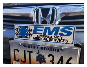 TOP MOUNT EMS 10"X4" METAL REFLECTIVE EMS License Plate frame Topper emt fire - Bild 1 von 3