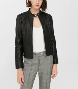Jacket Womens Leather Biker Motorcycle Coat Vintage Lambskin Slim Fit Black Z1 - Picture 1 of 4
