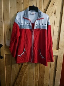Quaker Factory Xl Red Grey White Light Weight Jacket - Picture 1 of 9