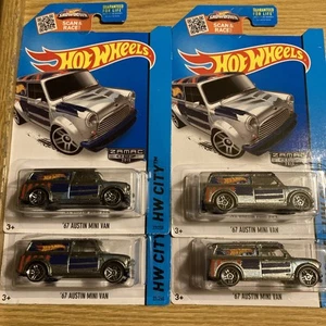 HOT WHEELS 2015 #27 WALMART ZAMAC 1967 67 AUSTIN MINI VAN Lot of 4 - Picture 1 of 12