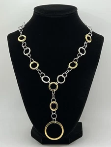 Lia Sophia “Debbie” Gold & Silver 2-Tone Circle Link Pendant Y-Necklace - Picture 1 of 4