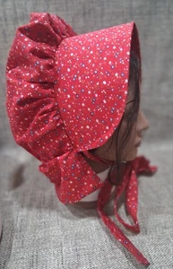 Handgefertigte Pioniermütze Damen rot Calico Prairie - Bild 1 von 5