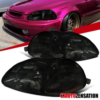 Fit 1996-1998 Honda Civic Coupe Sedan Smoke Headlights Lamps Left+Right 96 97 98 Foto 1 de 4