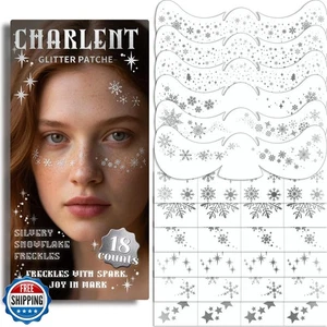 CHARLENT Glitzer Schneeflocke Sommersprossen Gesicht Tattoos - 18 Blatt wasserdicht silber - Bild 1 von 5