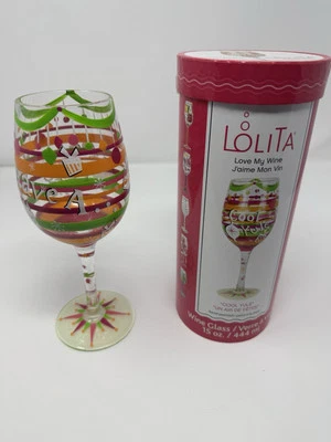 Lolita “Cool Yule” Wine Glass, 15 Oz, Hand Painted  - Image 1 of 4