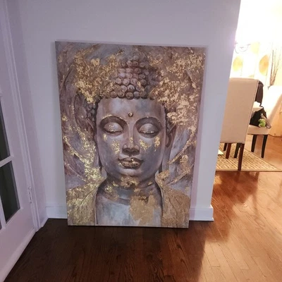 Pintura de Buda sobre lienzo con detalles dorados 36x47 Foto 1 de 3