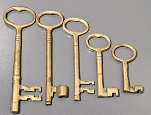 Vintage Messing Skelett Gefängnis Gefängnis Tür Tor Schlüssel 5er Set Deko - Bild 1 von 5