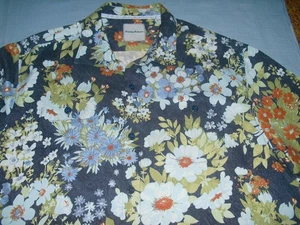 Tommy Bahama Mens 100% silk Hawaiian SS shirt Sz XXL blue flower - Picture 1 of 4