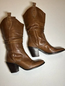 BCB Generation Brown Leather Slouch Western Boots Women’s Sz 6B Block Heal Boho - Picture 1 of 10