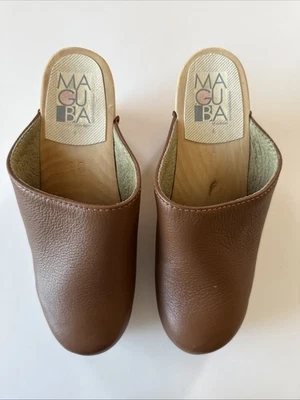 Maguba of Sweden 38 EE. UU. Talla 8 Marrón Zapatos con obstrucción Cuero Madera Goma Suela Foto 1 de 4