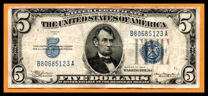 United States USA US VF Note $5 Dollars 1934 Silver Certificate Blue Seal - Picture 1 of 2