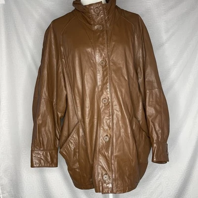 Винтажная женская кожаная куртка Pelle коричневая L большого размера - Изображение 1 из 4
