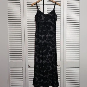 Vintage 90s Y2K Black Floral Slip Dress Maxi Length Grunge Goth Women's Size... - Picture 1 of 11