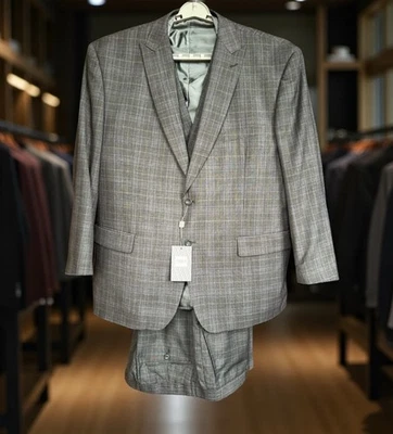 VINCI Philosophy Mens Gray Purple Plaid 3-Piece Modern Fit Suit Size 50L/44W NEW - Image 1 of 4