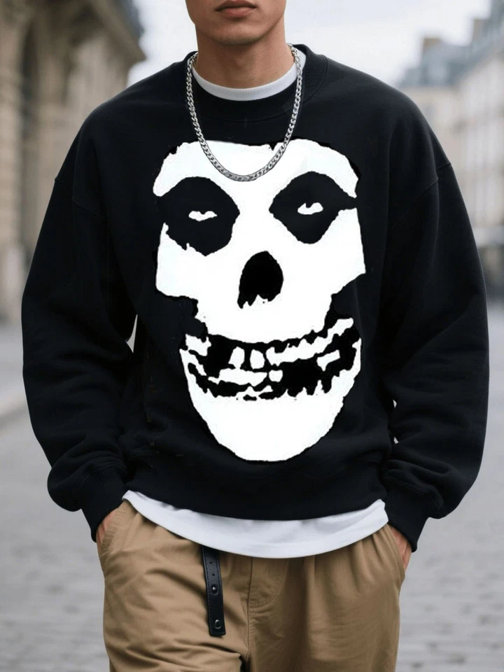 Misfits 白色脸圆领毛衣摇滚男式尺寸 100% 真丝屏幕朋克摇滚 — 第 1/1 张图片