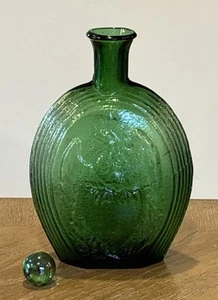 Clevenger Bros Green Glass Bottle Eagle Shield Antique Style Flask Marble Stopp - Picture 1 of 14