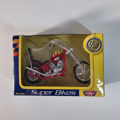 Motor Max Super Bikes 1:18 Scale Die Cast 76201 Motorcycle Red Flames Plastic - Image 1 of 4