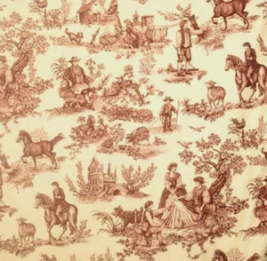 2.75 Yds Cavalier Toile Red & Cream by Vervain 54" Wide 100% Cotton - Picture 1 of 2