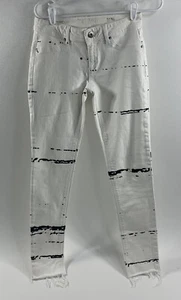 DL1961 size 26 Emma off-white w/ black paint splatter legging jeans skinny fray - Picture 1 of 12