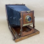 Antique 6 1/2 x 8 1/2 Full Plate Wooden Camera W/ JAS.H.WILCOX Brass Lens