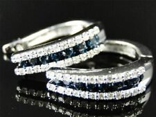 1.50Ct Taglio Rotondo Blu e Bianco Diamante Stretto Orecchini a Cerchio 14k Oro