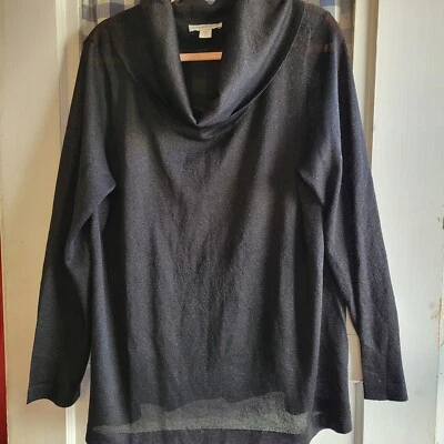 Suéter Pullover Coldwater Creek Mujer Negro Tejido Capucha Cuello Manga Larga Talla 1X Foto 1 de 4