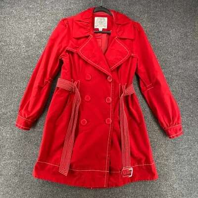 Chaqueta Esprit Mujer L Roja Doble Pecho Trench Coat Cinturón Preppy Chic Plumero Foto 1 de 4