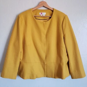 Boden Polperro Collarless Peplum Jacket Marigold Yellow Size 16/18 Blazer Preppy - Picture 1 of 12