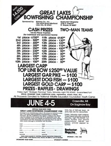 VINTAGE 1988 GREAT LAKES BOWFISHING CHAMPIONSHIP SAGINAW BAY MI PRINT AD - Picture 1 of 1