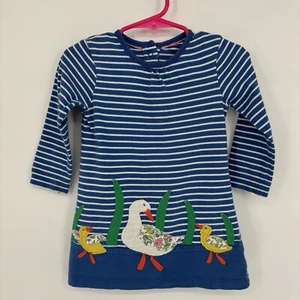 Mini Boden Baby Girl Appliqué Blue Stripe LS Dress Duck Duckings 18-24M - Picture 1 of 6