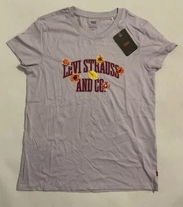 Ladies LEVI STRAUSS & CO. Logo Text Short Sleeve Crew Neck T-shirt UK M in Lilac - Picture 1 of 12