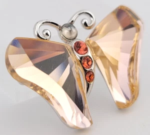 Signed Daniel Swarovski Large Peach Pink Crystal Butterfly Brooch Pin 1.5" - Picture 1 of 8
