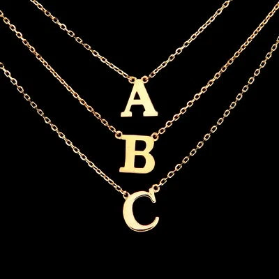 A-Z Initial Letter Pendant Necklace 14K Solid Yellow Gold Charm 16" Cable Chain - Image 1 of 4