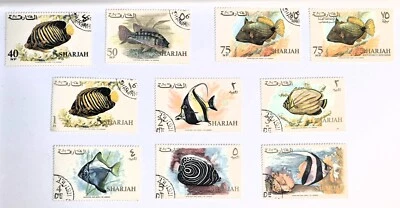 Sharjah United Arab Emirates - High Value Set 1971 Fish Set of 10 Stamps - XF/NH - Image 1 of 4
