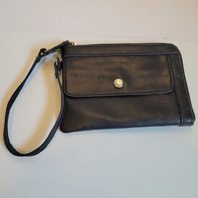 Franco Sarto Black Leather Wristlet Zipper Pouch 6x4.5" Great See Description! - Image 1 of 4