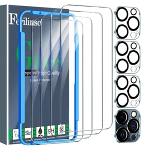 Ferilinso 4er Pack Hartglas Displayschutzfolie für iPhone 15 Pro - NEU - Bild 1 von 8
