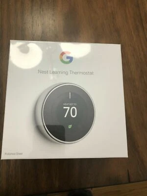 Sealed! Google T3019US Nest 3rd Gen. Learning Thermostat Polished Steel - Image 1 of 4