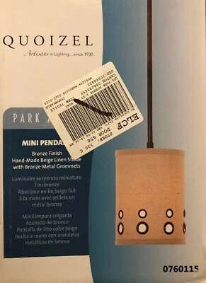 Mini Colgante Quoizel Park Avenue Bronce Claro NUEVO Beige Lino Tono Colgante Foto 1 de 3