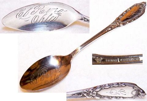 1910 STERLING Silver EL RENO Oklahoma Souvenir Spoon with Engraved Initial “G” Cover