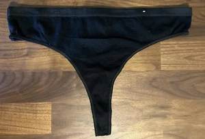 Vintage Thong Panties 100% Cotton Black 7/ Large Solid Whale Tail Y2K - Picture 1 of 4