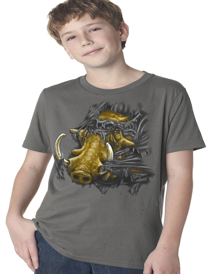 Boys Graphic Tees Boar Wild Pig Tearing Through Kids Youth Tee Shirts Gifts - Image 1 of 1