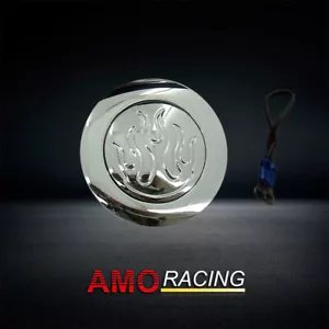 9 Holes Steering Wheel Flame Engraved Style Horn Button Billet Aluminum Chrome - Picture 1 of 5