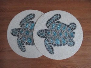 NWT-Set of 2 Sea Turtles Beaded Placemats Chargers Coastal Nautical Beach Ocean - Picture 1 of 1