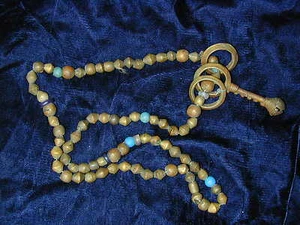 Antique Yoruba African Bronze Bicone Beads Rings & Bell Pendant with Trade Beads - Picture 1 of 5