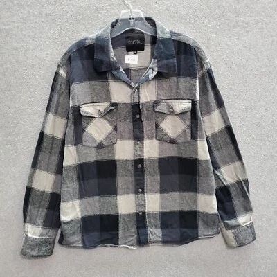 Camisa Coastal Hombres Abotonada XL Azul Marino Cuadros Franela Bolsillos Manga Larga Cuello Foto 1 de 4