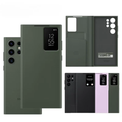 Funda inteligente con ranura de cuero ultra para Samsung Galaxy S24 S23 con vista de ventana OEM