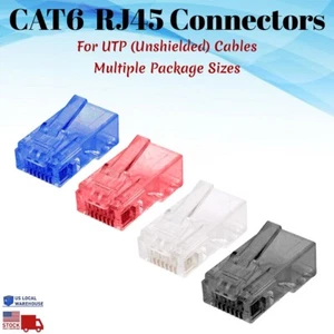 CAT6 RJ45 Connector Network Cable Modular Plug UTP End Pass Through 8P8C EZ Lot - Picture 1 of 10
