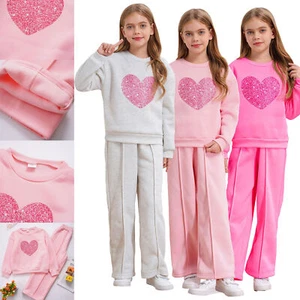 Kids Girls Two-Piece Casual Outfit Set Activewear Workout Sweatsuits Jogger - Picture 1 of 51