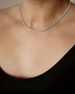 Collar de tenis para mujer enchapado en oro blanco de 14k plata diamante simulado de 24 quilates 18" - Imagen 1 de 4